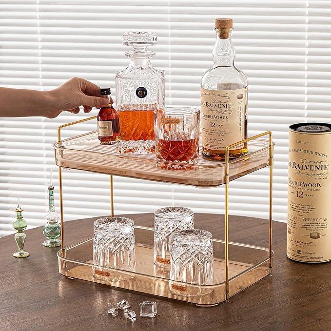 Seoneiro Whiskey Tray, Glass Cup Rack, Mug Holder, Coffee Cup Organizer, Bathroom Countertop Organizer with Drain Board Wine Glass Decorative, Food Tray, Kitchen Spice Rack