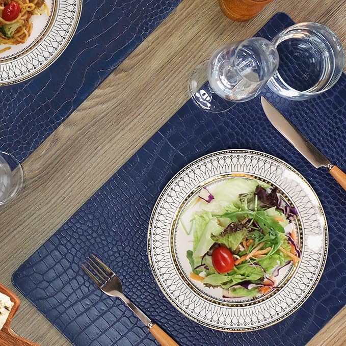 Set of 4 Faux Leather Placemats, PU Table Mats, Waterproof, Stain Resistant, Heat Resistant, Easy to Clean for Kitchen Dining Table,Conference Table