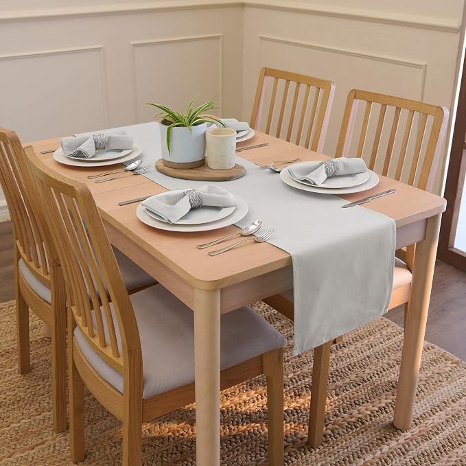 Encasa XO Table Runner, Cotton Canvas Dining Runner 13"x72" | Light Grey - Image 2
