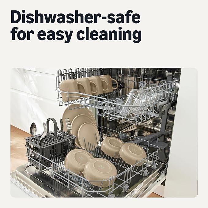 Amazon Basics Glazed Stoneware Bowls, Ceramic 4-Piece Set, Dishwasher-Safe, 5.5 in., Linen Gray