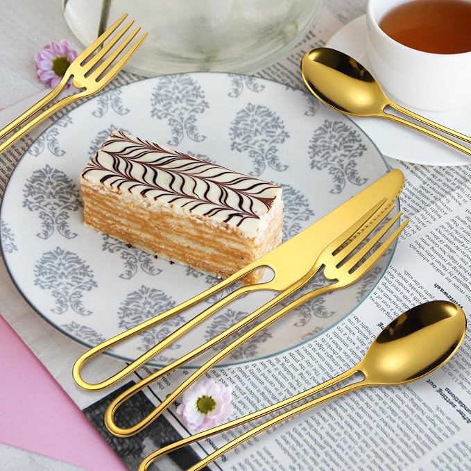 Gold Silverware Hollow 20 Piece Flatware Set - Image 7