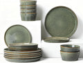 Dinnerware Sets, Microwave Safe Plates and Bowls Sets, Dishes Set for 6, Chip & Scratch Resistant Dinner Set, Hand Glazed Farmhouse Dishware Sets, Green Wheat