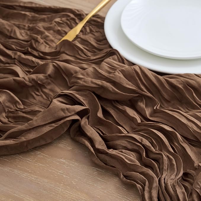 Asee'm 6pcs Brown Coffee Cheesecloth Table Runner 10FT Boho Rustic Fall | Sheer - Image 4