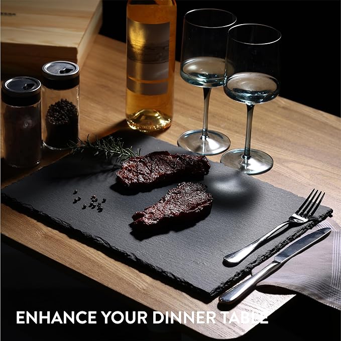 Navaris Slate Plates - Food Contact Safe Black Stone Plates - Cheese Platter Charcuterie Boards Serving Plate - Stone Slate Slab Cheese Board - Set of 2-15" x 11" (38 x 28 cm)