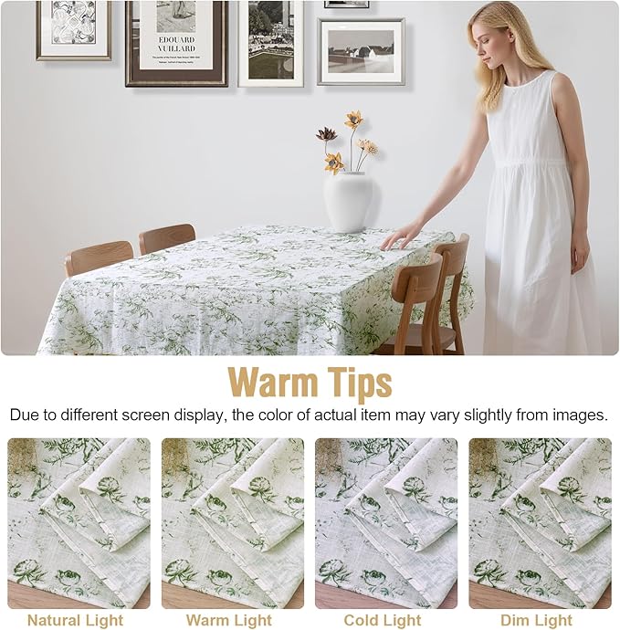 H.VERSAILTEX Linen Table Cloths Floral Printed Tablecloth Spill-Proof Waterproof Table Cover for Dining Buffet Feature Soft and Thick Fabric Wrinkle Free, 60 x 60 Inch, Vintage Botanical - Green