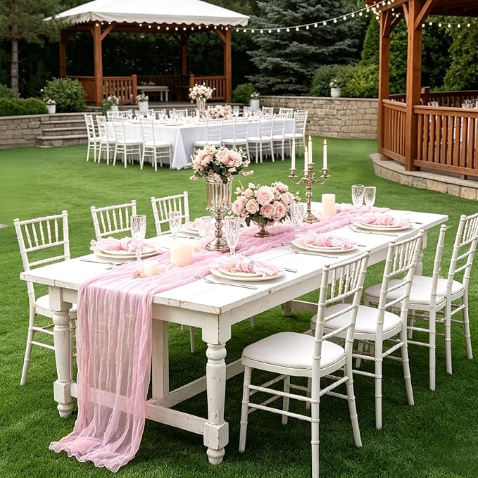 6 Pack Light Pink Table Runner Cheese Cloth Summer Rustic Sheer Gauze - Image 3