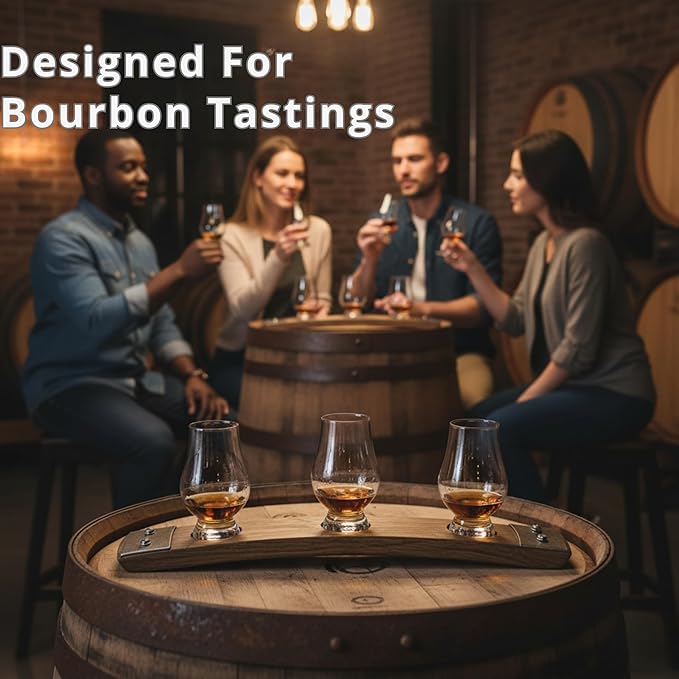 Premium Barrel Stave Whiskey, Scotch, Bourbon - Crystal Glass Flight (Red Mahogany)