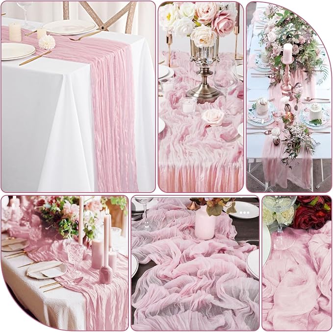 20 Pack Light Pink Cheesecloth Table Runner 10FT Long Boho Gauze Fabric Table - Image 3