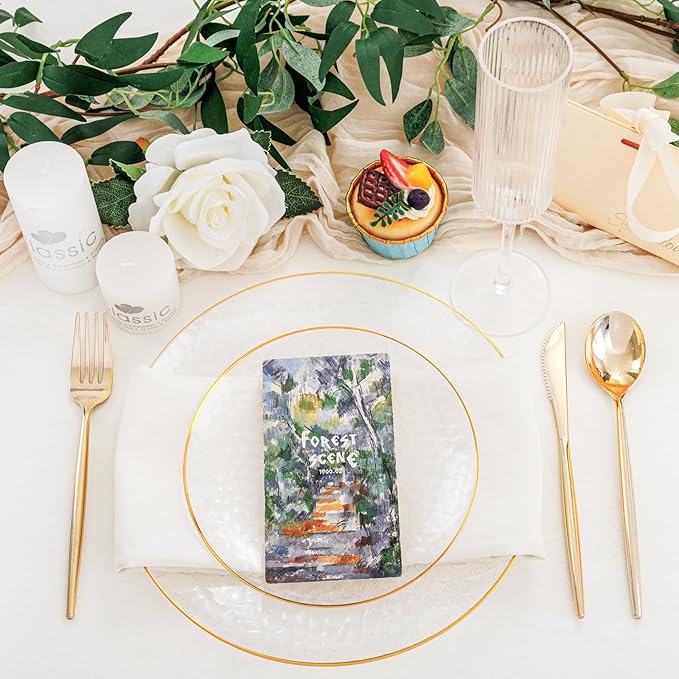 Rubtlamp 60 Pcs Clear Plastic Dessert Plates, Hammered Party Plates, Disposable Heavy Duty Salad/Dessert Platos,Clear Party Platos, Gold Plastic Appetizer Platos Disposable For All Occasions