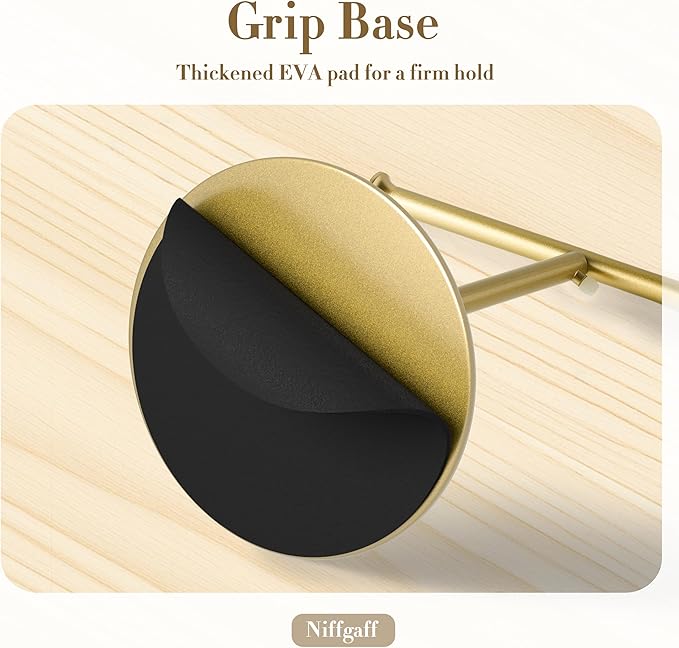 niffgaff T Bar Purse Display Stand Tabletop: Adjustable Height Handbag Holder, Countertop Hanging Rack for Long Necklace Scarf Lanyard, Gold