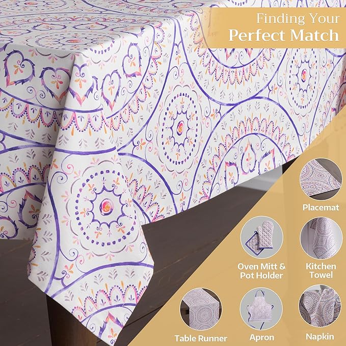 Maison d' Hermine Table Cloth Rectangle Table 100% Cotton 60 x 90 Inches Tablecloth Reusable Decorative for Dining Room Farmhouse Home Valentines Day Decorations Spring Summer - Mandala