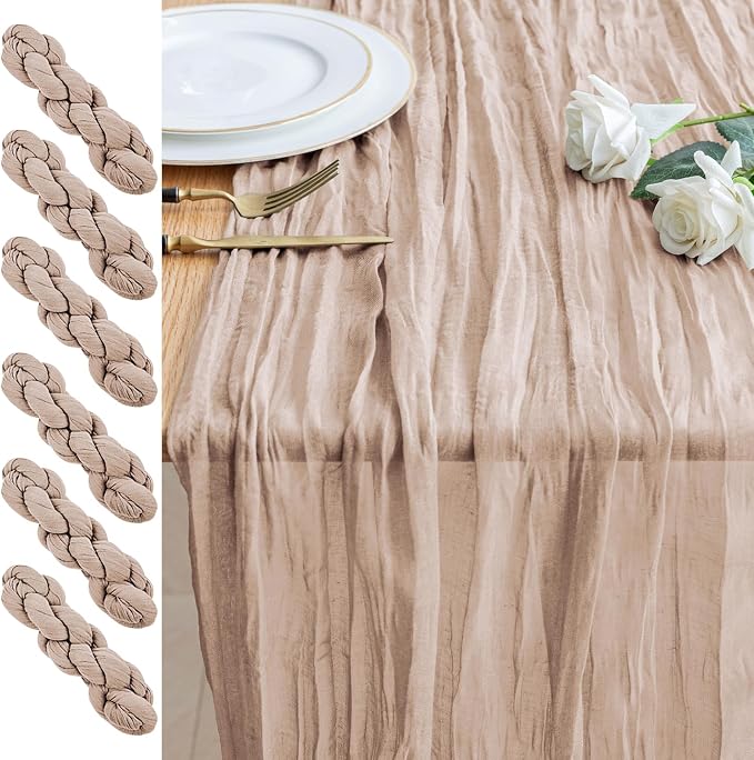 Cheesecloth Table Runner 10FT 6Pcs Nude Pink Boho Gauze Rustic Sheer Runner | by Xiomot