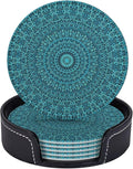 6 Pcs Mandala Turquoise Teal Blue Green Leather Coasters by CAPVKING