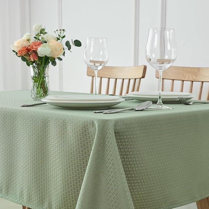 maxmill Weaved Texture Tablecloth Water Resistance Antiwrinkle Spillproof Soft Washable Table Cloth for Dining Room, Buffet Banquet Parties Holiday Dinner, Rectangular 60 x 108 Inch, Sage Green