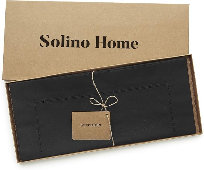 Solino Home Cotton Linen Dining Table Runner Black Hemstitch, 14 x 36 in | - Image 5