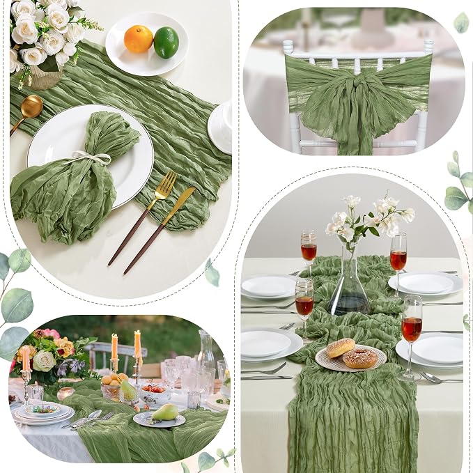 AGIRL Sage Green Cheesecloth Table Runner 10FT Boho Gauze Home Decor | Rustic - Image 3