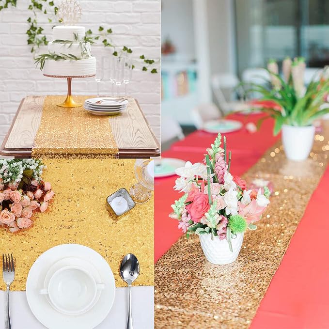 12 Packs 12 X 72 Inch Gold Sequin Table Runner Glitter Dining Table Runner - Image 9