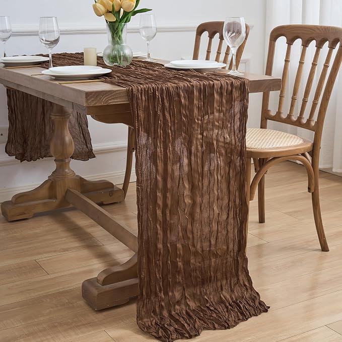 Asee'm Cheesecloth Table Runner 120 Inches Long Brown Boho Gauze Cheese Cloth - Image 7