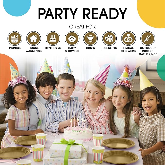 Gold Plastic Plates For Party 9" Gold Disposable Plates Heavy Duty 100 Pcs Plastic Dinnerware Sets Heavy Duty 350 GSM Disposable Dinnerware Set
