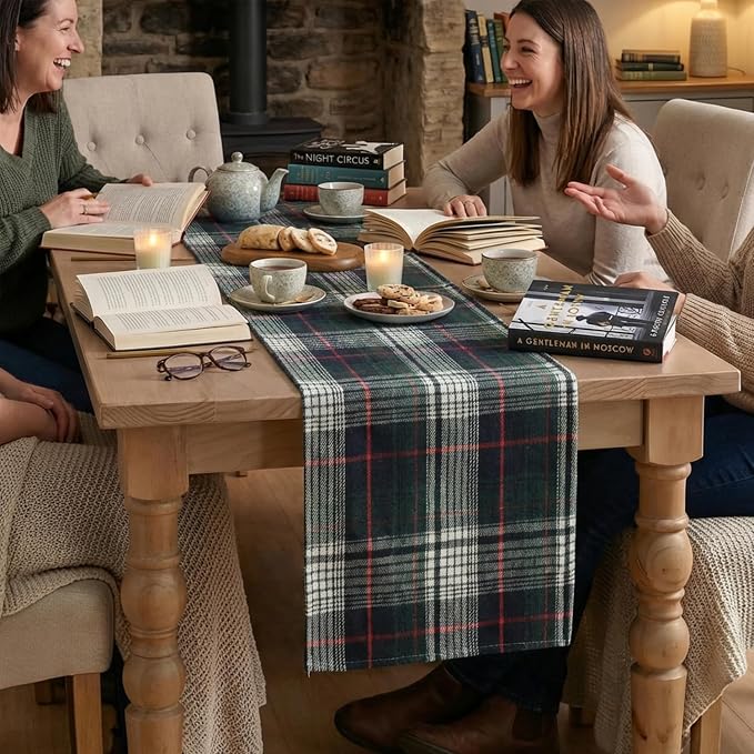 Artoid Mode Dark Blue Green Farmhouse Plaid Spring Table Runner, Winter Rustic - Image 3