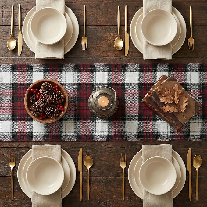 Artoid Mode Red Black Farmhouse Plaid Christmas Table Runner, Valentine Rustic - Image 3