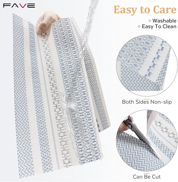FAVE Blue Boho Vinyl Placemats Set of 6, Durable Woven Place Mats Washable Heat Resistant PVC Table Mats for Parties,Weddings, Dining,Banquet(Blue, 6PCS)