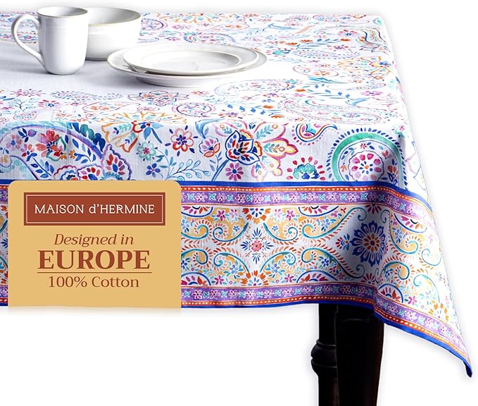 Maison d' Hermine Table Cloth Rectangle Table 100% Cotton 60 x 108 Inches Tablecloth Reusable Decorative for Dining Room Farmhouse Home Valentines Day Decorations Spring Summer - Indian Floral