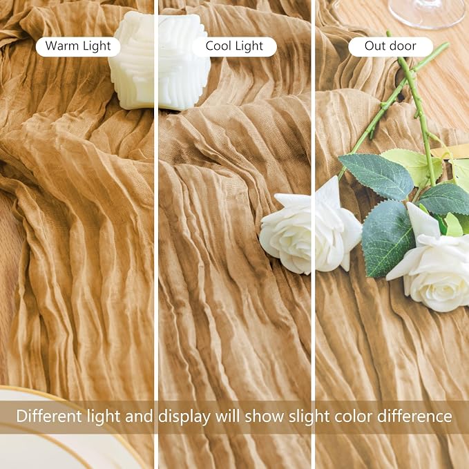 Cheesecloth Table Runner 10FT 6Pcs Khaki Boho Gauze Rustic Sheer Runners | - Image 5