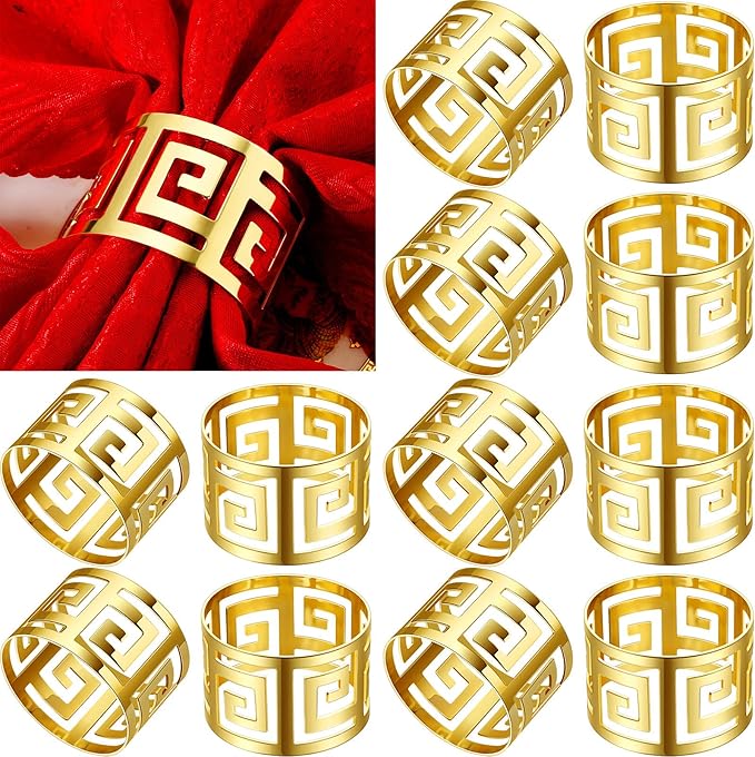 32 Pcs Gold Napkin Rings Hollow Out Napkin Rings Holder Set Metal Serviette Buckle Bulk for Dinner Table Decoration Christmas Holiday Wedding Party Birthday Banquet Gathering