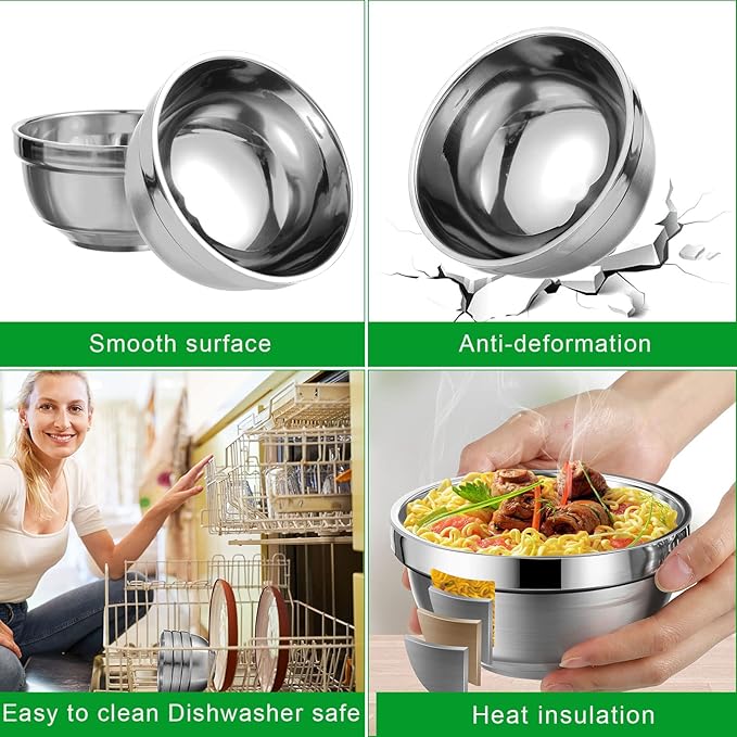 Mimorou 20 Pack 304 Stainless Steel Bowls Set 13oz Metal Double Walled Insulated Snack Mixing Lightweight Multipurpose Toddler Dinner Bowls for Ice Cream, Cereal, Snack