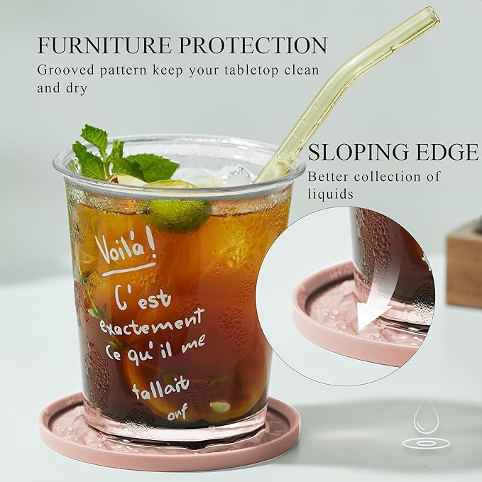 Silicone Coasters for Drinks[8 Pack, No Holder]- Cup Mat for Tabletop Protection-Non-Slip, Non-Stick, Coffee Table Decor, Great Gift for Any Occasion, Pink