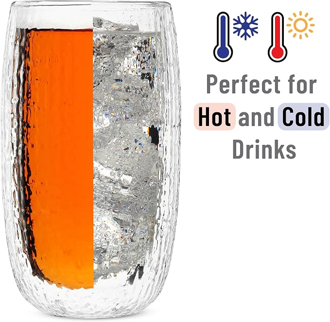 BTaT- Double Walled Glasses, 4 Pack, 12 oz, Insulated Dotted Glass Cups - Image 5