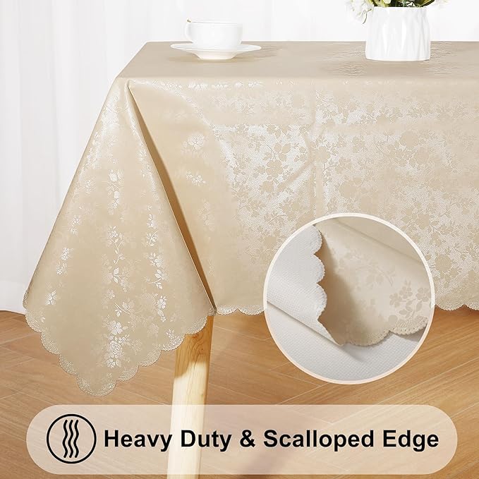Smiry Square Table Cloth, Waterproof Heavy Duty Vinyl Tablecloths, Wipeable Washable Table Cover for Kitchen and Dining Room (Beige, 60" X 60")