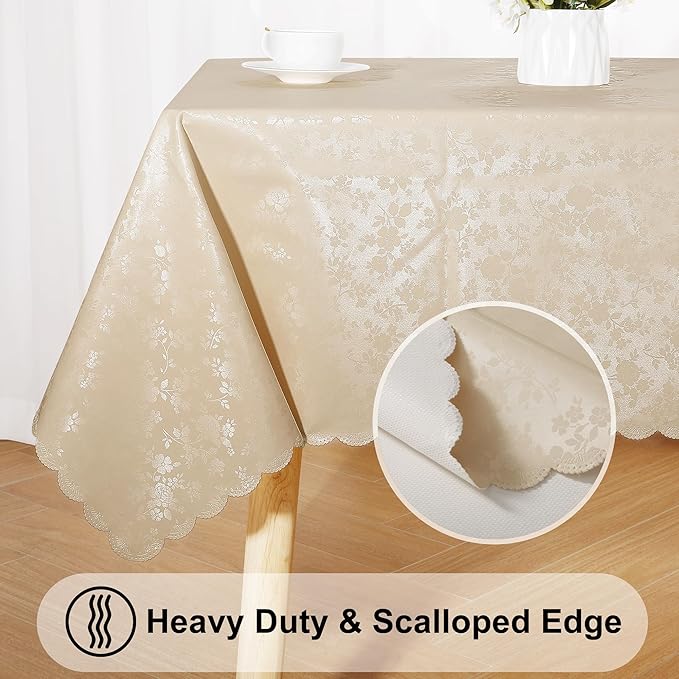 Smiry Rectangle Table Cloth, Waterproof Heavy Duty Vinyl Tablecloths, Wipeable Washable Table Cover for Kitchen and Dining Room (Beige, 52" X 70")