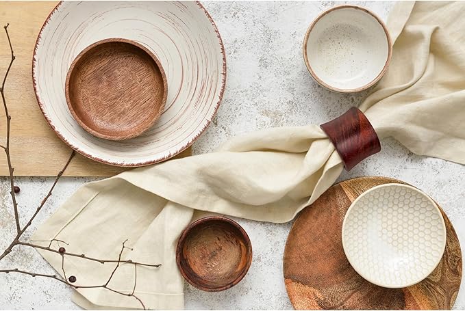 Wooden Napkin Rings Set of 12 Handmade Napking Holders for Dining Tableware, Thanksgiving, Party, Table Décor (Concave)