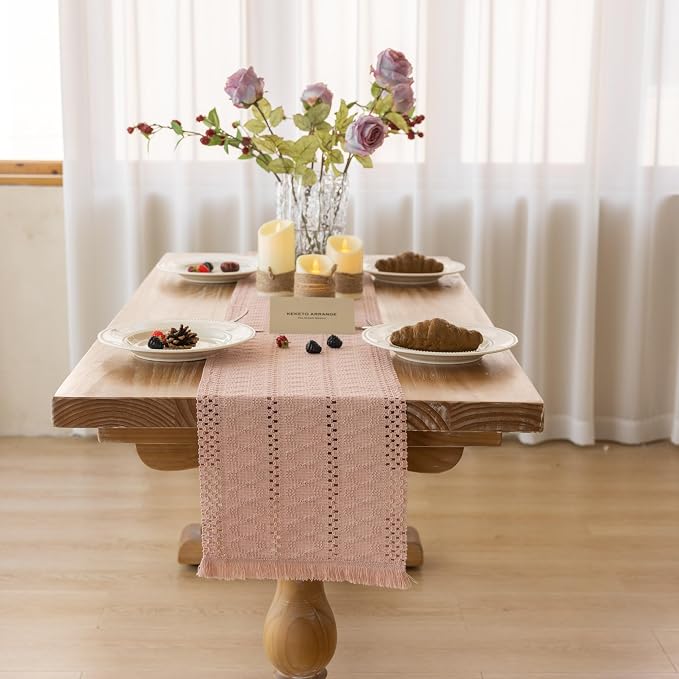 Keketoarrange Boho Macrame Table Runner 12x36 Inch | Woven Burlap Rustic Runner - Image 2