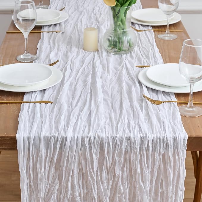 Asee'm Ivory White Cheesecloth Table Runner Summer 10FT Gauze Sheer Rustic | - Image 2