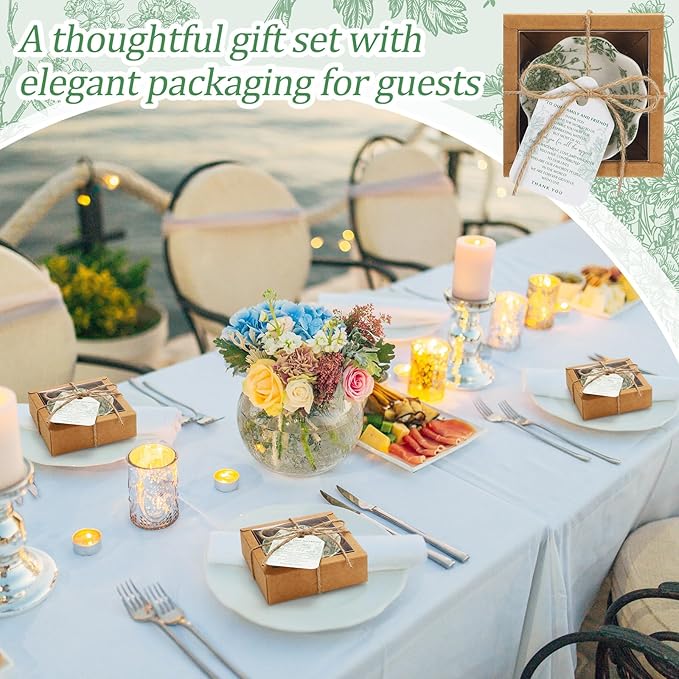 40 Pack Wedding Favors for Guests Small Ceramic Bowls Bulk Gifts Set 3.3 Inch Sage Green Verdure Design Mini Dipping Bowl Sauce Dish with Cards Box for Party Shower Favor Souvenir