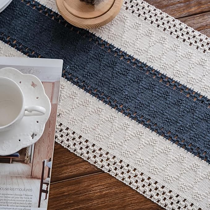 Macrame Table Runne Beige and Blue Boho Table Runners - Image 6