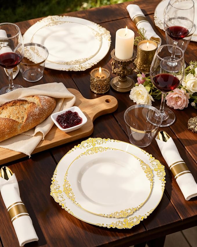 Nervure 350Pcs Ivory Plastic Plates, Plastic Dinnerware Set - Image 4