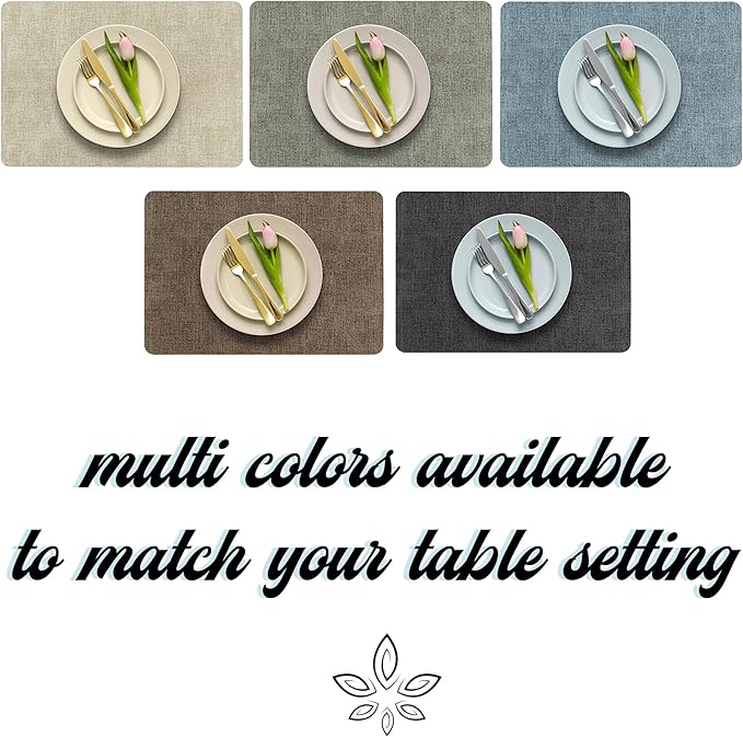 More Décor Faux Leather Placemats Set of 6 for Dining Table – Waterproof, Wipeable, Washable, Stain & Heat Resistant, Non-Slip Table Mats – 12 X 17 Inch, Beige