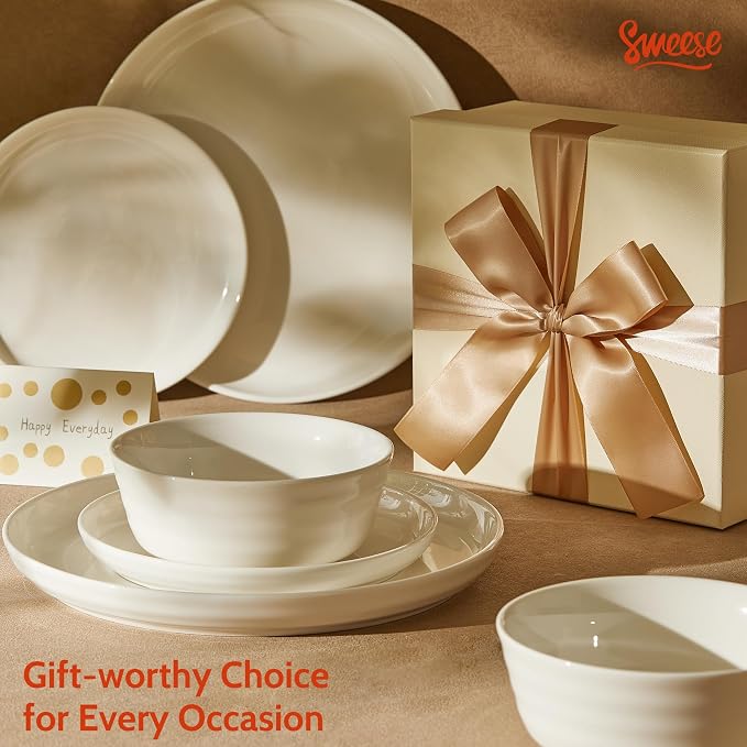 Sweese Plates and Bowls Sets, 18 Pieces Modern Porcelain Dinnerware Set - Image 5