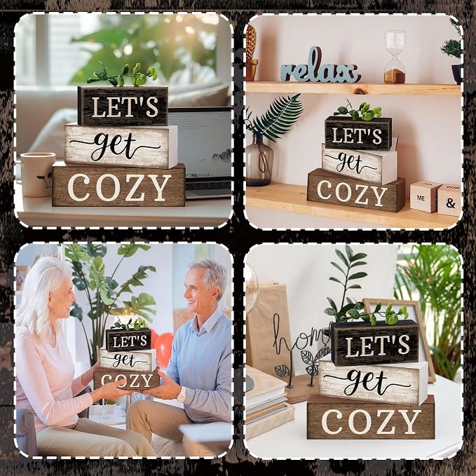 Moucuny 4 Pcs Farmhouse Table Decor Inspirational Wooden Signs Rustic - Image 4