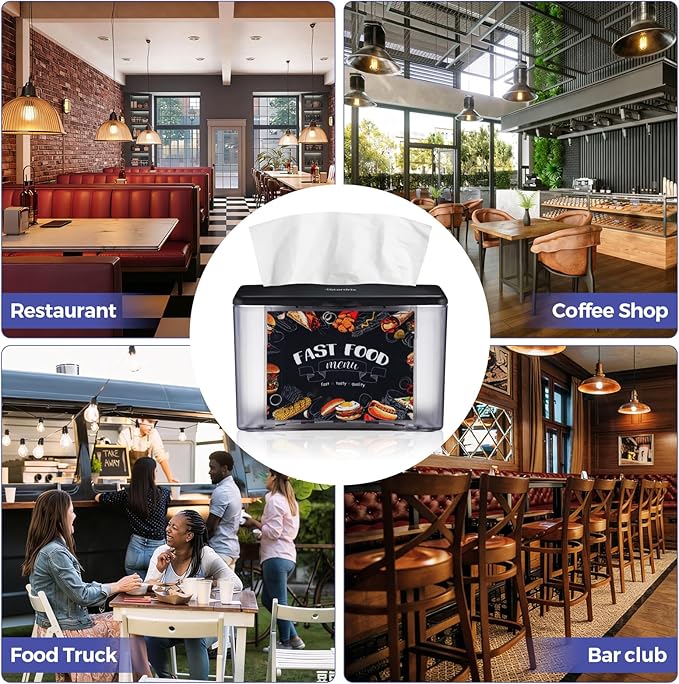 3-Pack Interfold Tabletop Napkin Holder, Commercial Restaurant Napkin Dispenser with 4-Sided Marketing Insert Display, Easy-Access Black Napkin Dispenser for Counters & Tables