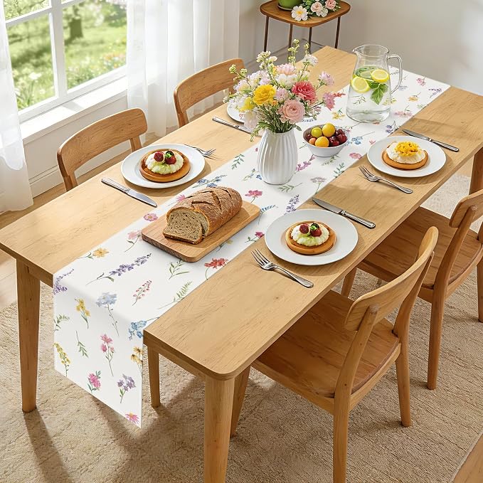 Bonhause Spring Floral Leaves Table Runner 13x72 Inch Colorful Wildflowers - Image 4