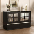 47.24" Solid Wood Storage Cabinet Organizer with Glass Doors & Drawers, Black Sideboard Buffet Cabinet for Living Room, Dining Room, Entryway, Kitchen & Home Office