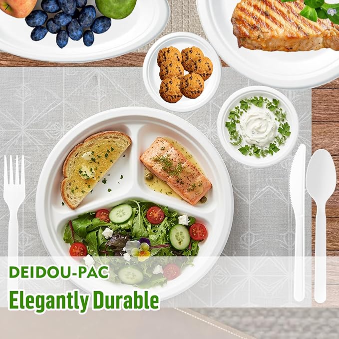 Small Compostable Heavy Duty Disposable Paper Plates, 600 Count | 6 Inch Round | Natural Bagasse, White Biodegradable Eco-Friendly Sugarcane Sandwich, Cake, Snack Dessert Tray