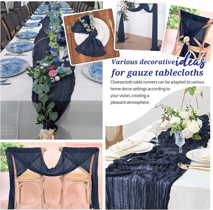 Pesonlook Cheesecloth Table Runner Navy Blue, 20 Pack 17.7x108 inch, Long | - Image 7