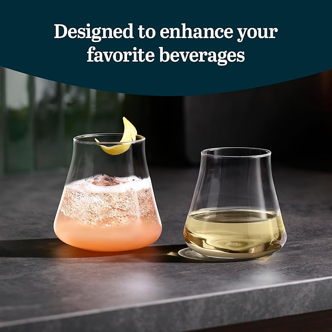 Libbey Magnitude Stemless Wine Glasses Set of 4, Tulip Shaped 12 Oz Stemless Wine Glasses, Modern Stemless Glass Tulip Bowl for Wine, Cocktails