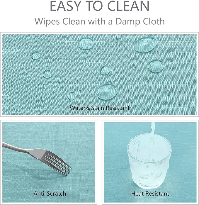 Rectangle Tablecloth Waterproof 60x84 inch Linen Textured Table Cloth Stain and Wrinkle Resistant Washable, Decorative Fabric Table Cover for Dining, Party and Camping, Aqua